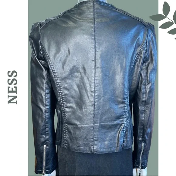Ness Vegan Leather  Motorcycle Moto Jacket Lined Quilted Floral Black Size Small - Picture 3 of 7